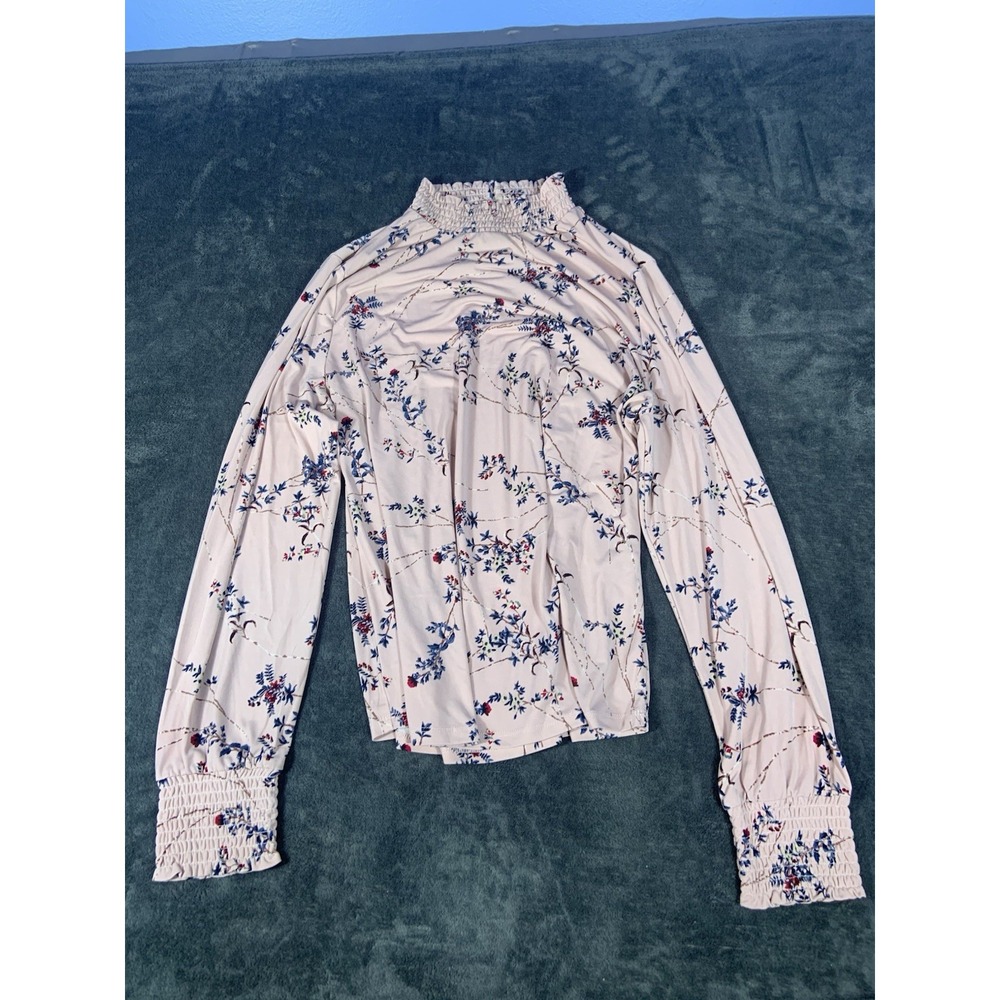 Ivanka Trump Women's Ruffle Neck Light Rose Pink with Red Blue Floral Blouse XL